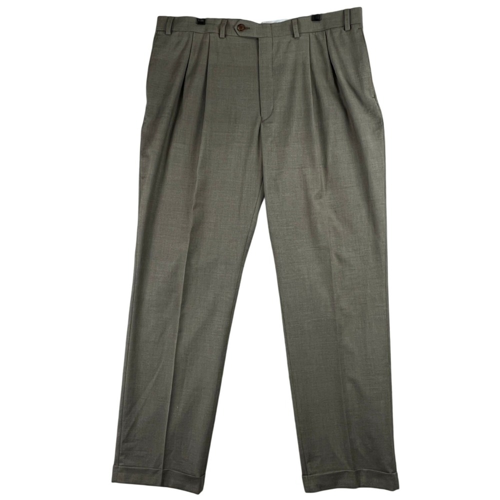Ralph Lauren Pleated Dress Pants Mens 38x32 Taupe Glen Plaid Classic Preppy